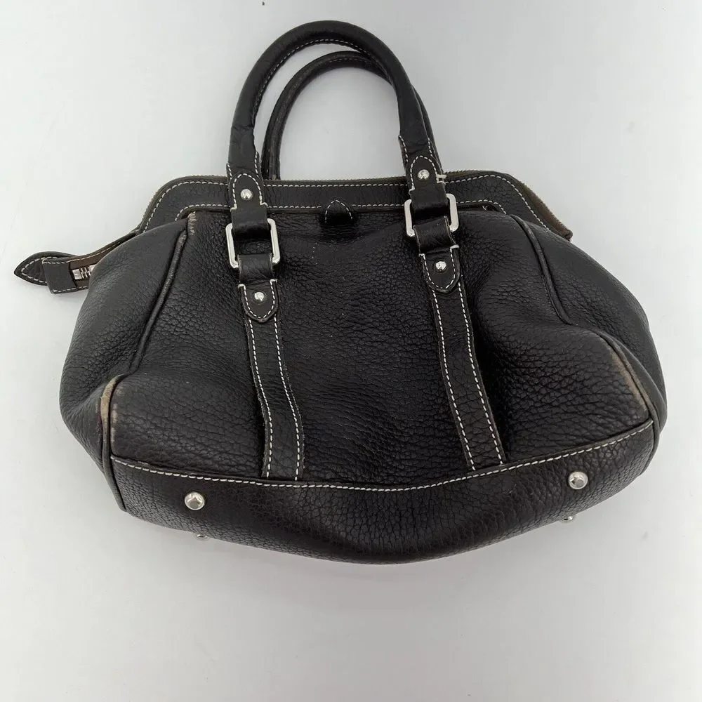 Dooney Bourke VTG Black Two Handle Pebbles Leather Handbag Made In Italy